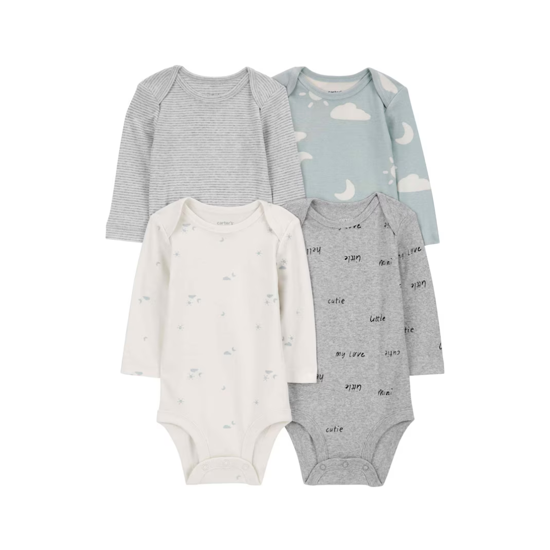 Kit body bebê 4 peças nuvens listrado multicor
