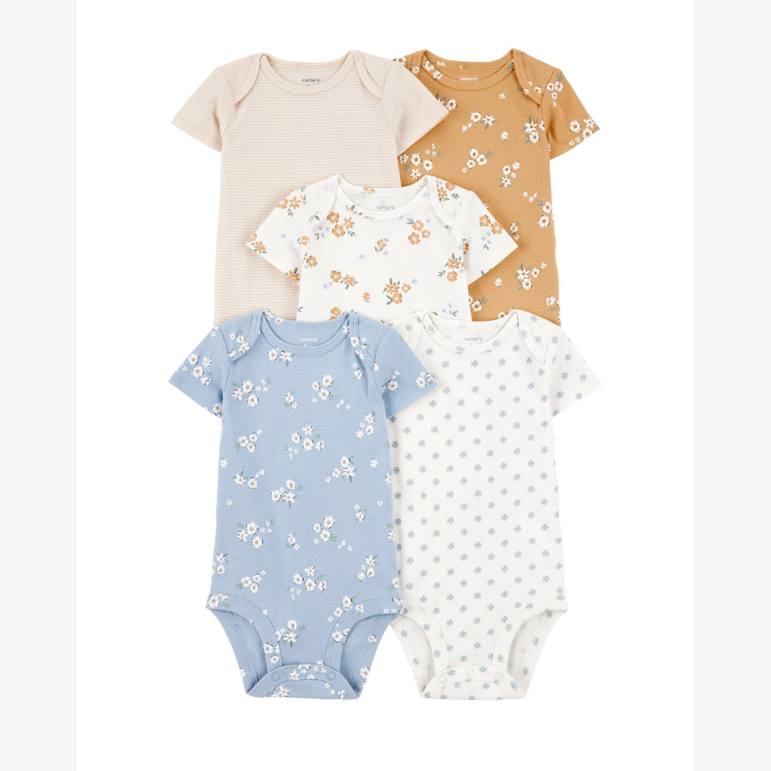Kit body bebê 5 peças floral listras multicor