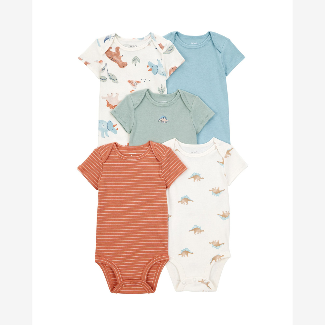 Kit body bebê 5 peças dinos listras multicor
