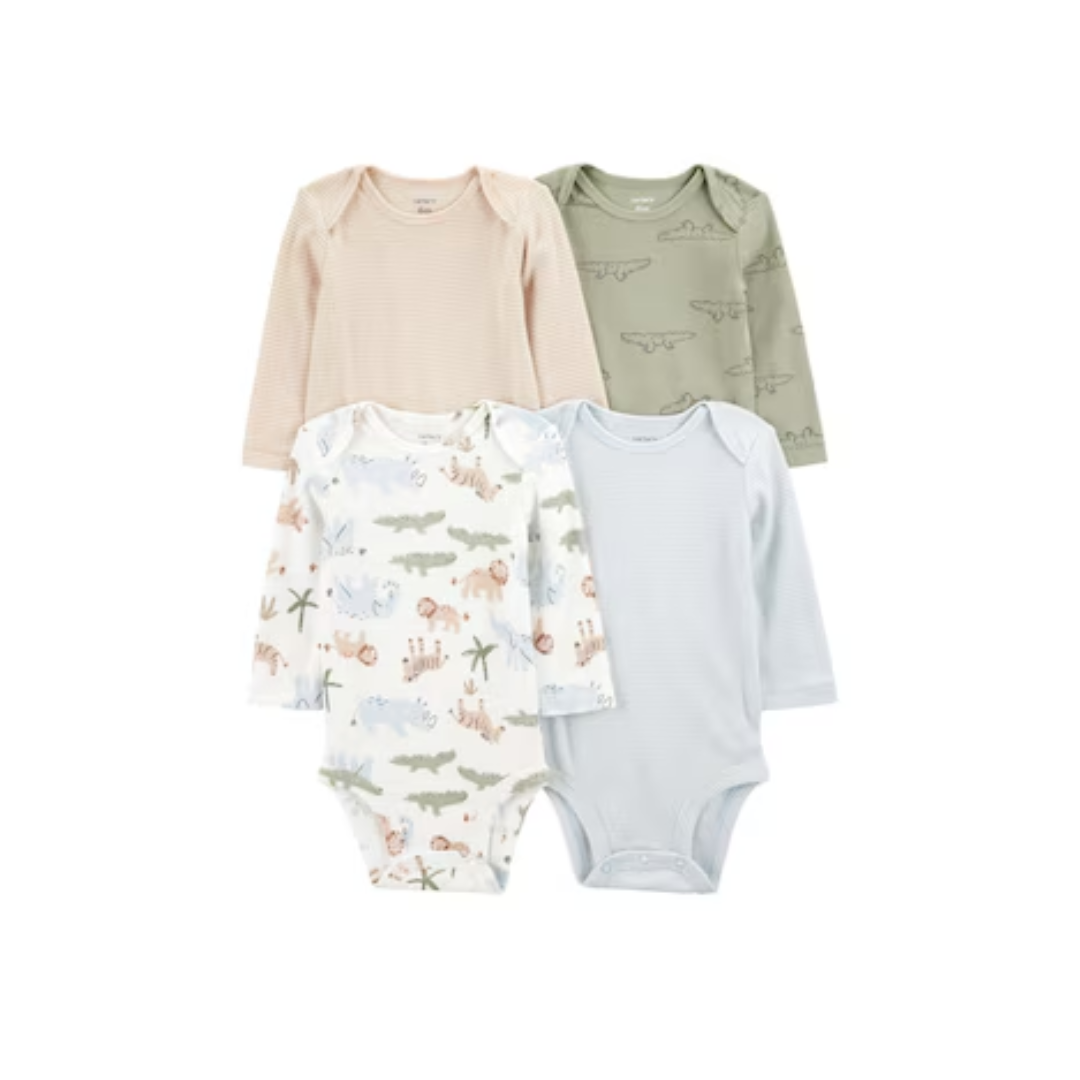 Kit body bebê 4 peças safari listrado multicor