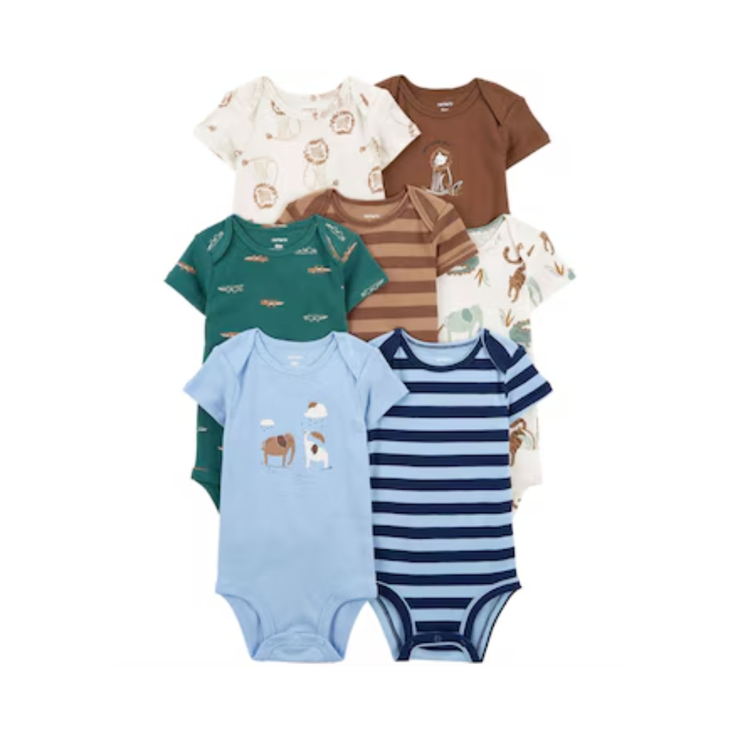 Kit body bebê 7 peças elefante listrado multicor