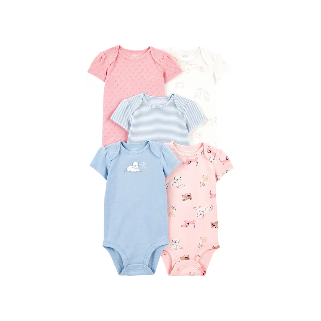 Kit body bebê 5 peças cachorrinhos listras multicor