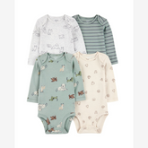 Kit body bebê 4 peças cachorrinhos listras multicor