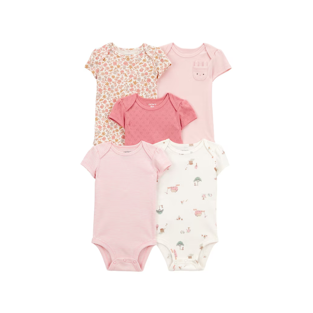 Kit body bebê 5 peças bolso coelhinho multicor
