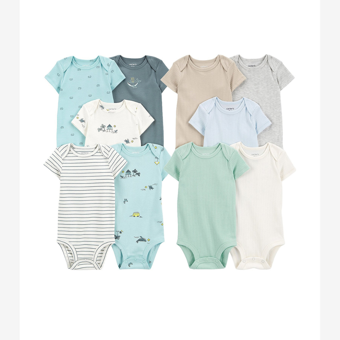 Enxoval bebê body 10 peças canelado estampado - multicor