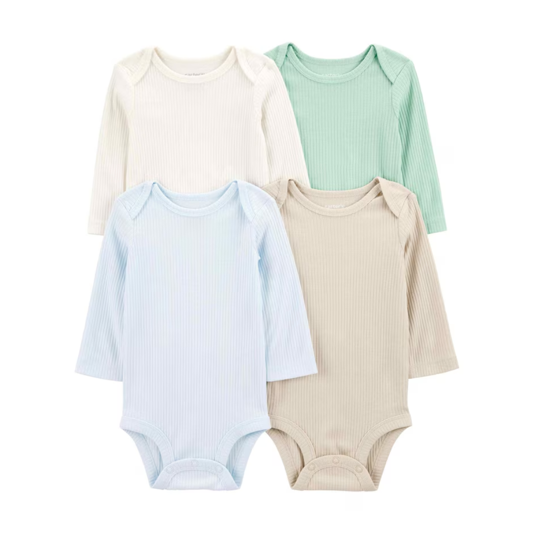Kit body bebê 4 peças malha canelada manga longa multicor