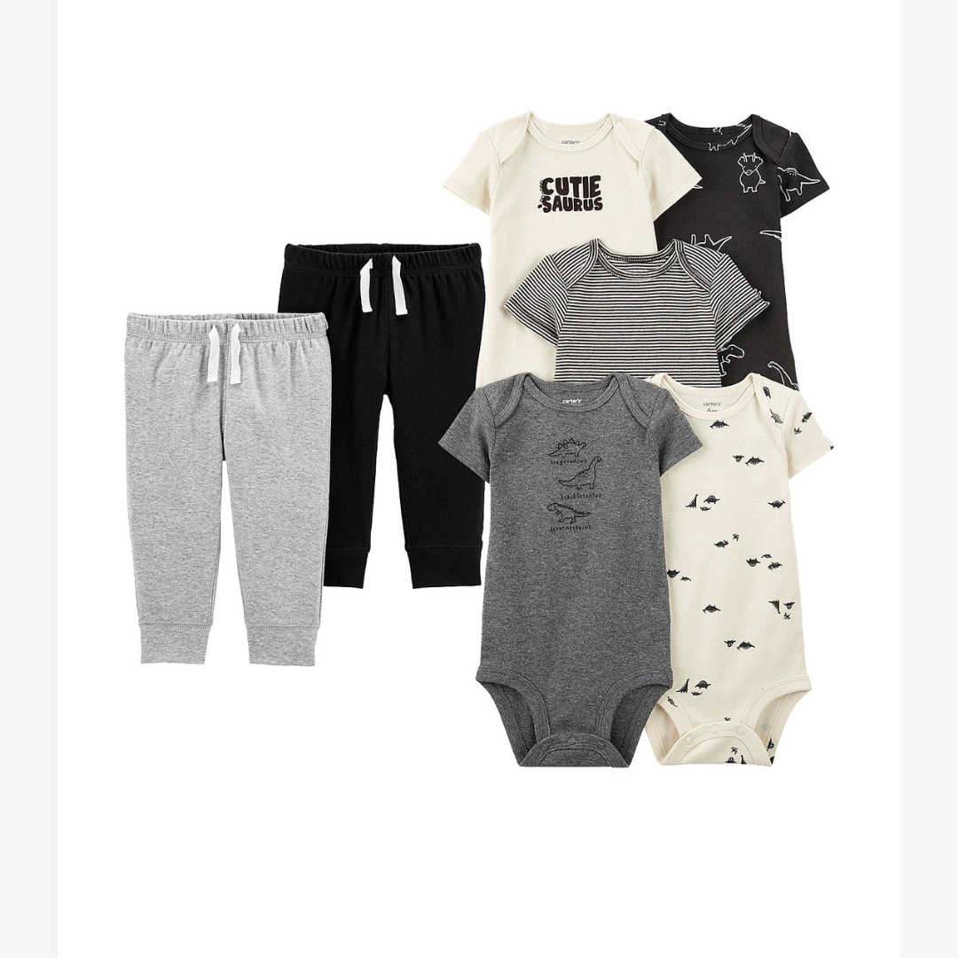 Enxoval bebê body 5 peças + calça 2 peças cós de elástico multicor