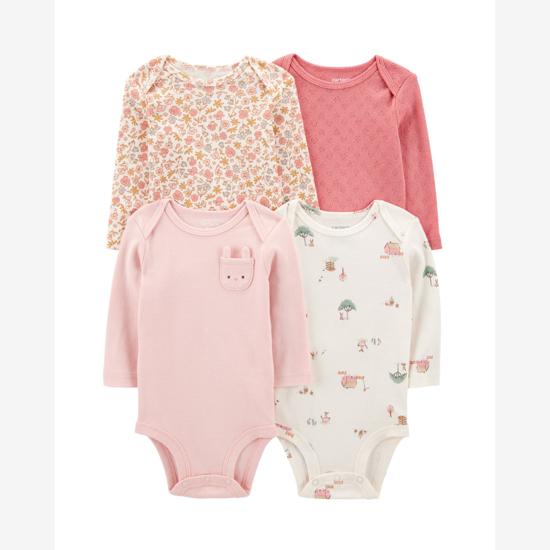 Kit body bebê 4 peças bolso interativo coelho multicor