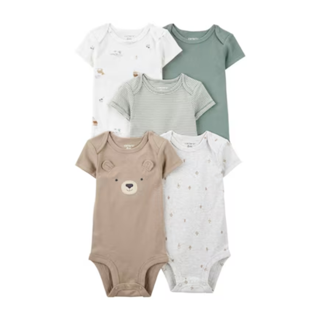 Kit body bebê 5 peças urso e listras multicor
