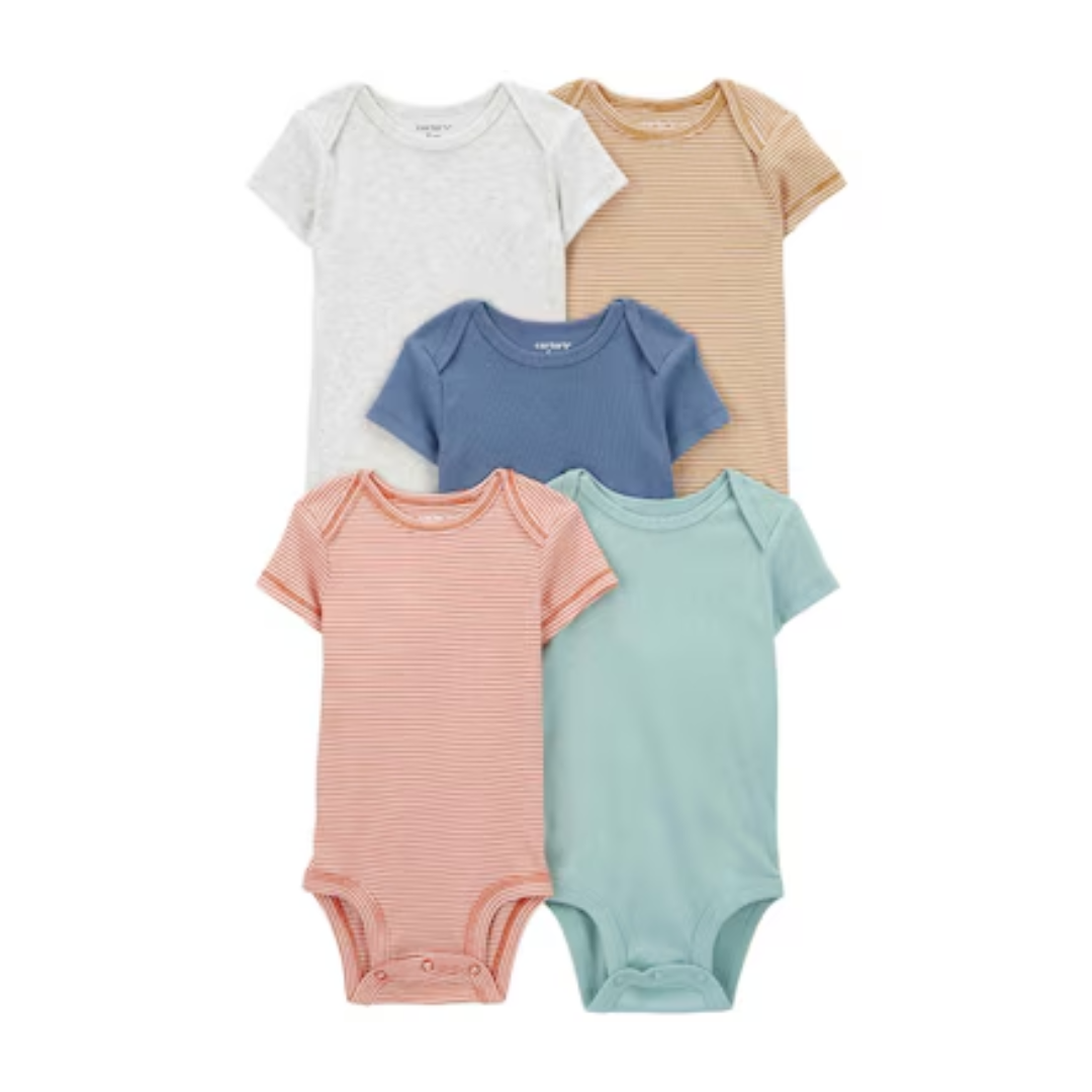 Kit body bebê 5 peças básico e listras multicor