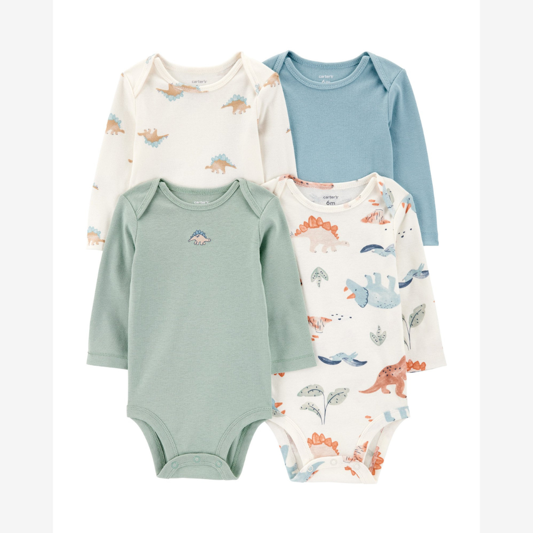 Kit body bebê 4 peças dinossauros multicor
